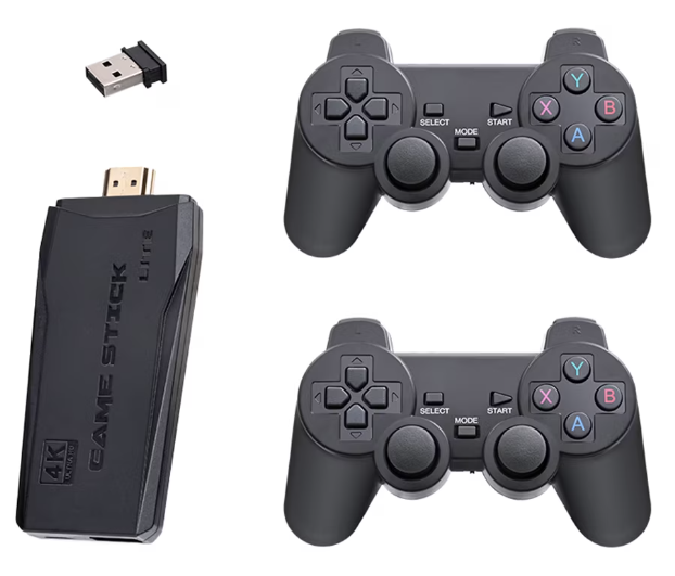 Set Consola gaming 4K retro cu 2x controller wireless dual 2,4G stick jocuri video plug-and-play HDMI USB